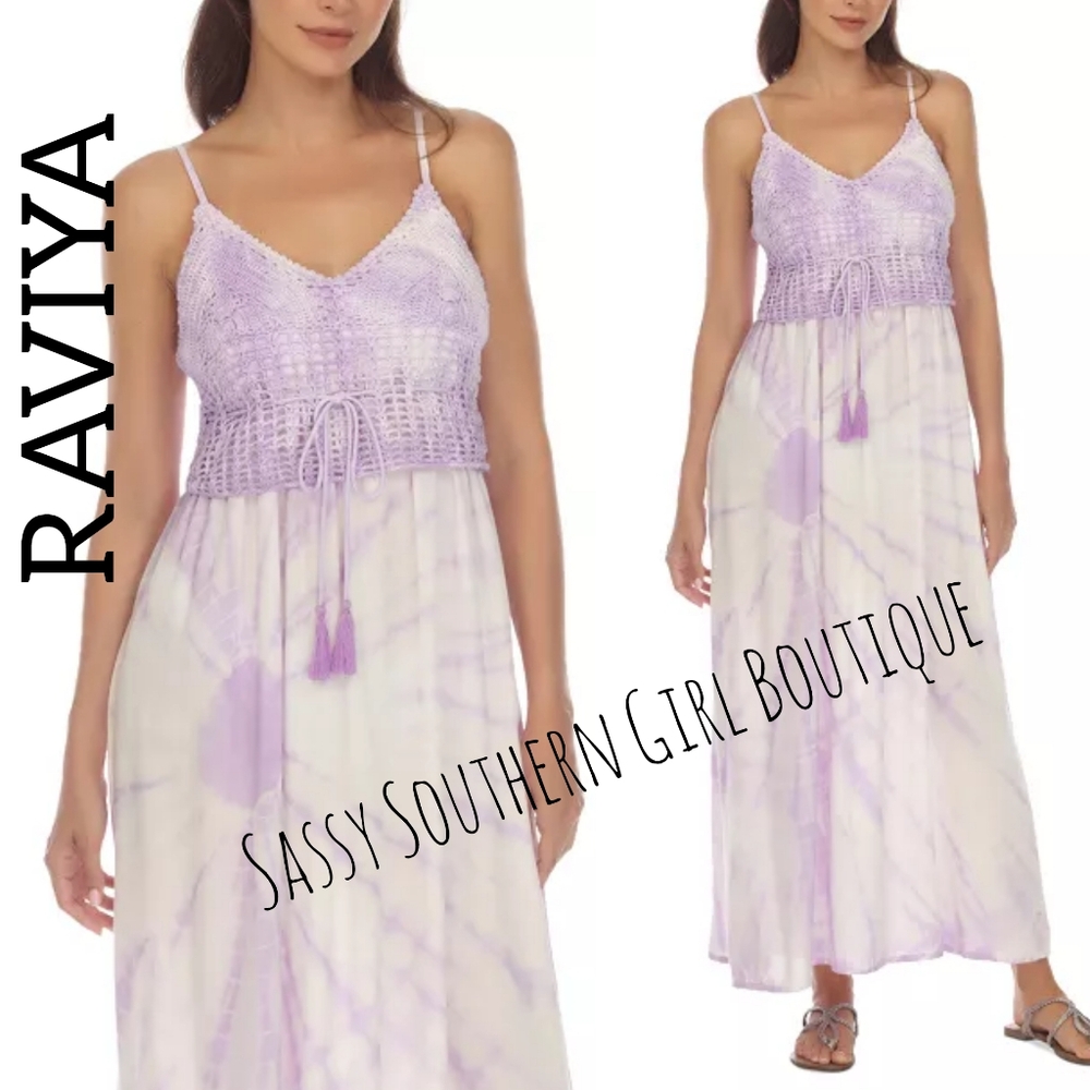 🆕⭐ Raviya Lavender White Tie Dye Crochet Maxi Dress Cover